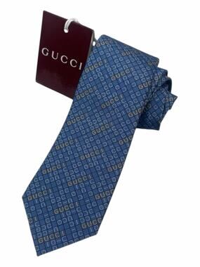 Gucci The Neon Jacquard Monogram 100% Silk Tie Blue Orange